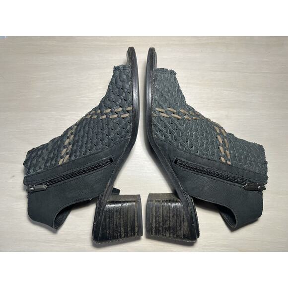 Sam Edelman Cooper Leather Sandals Size‎ 8.5 Black Taupe Woven Bootie Peep Toe - Picture 4 of 8